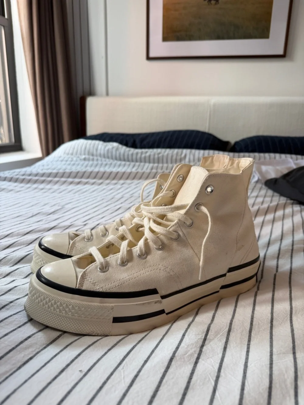 Men’s Converse High Top Sneakers - Cream with Black Trim (M11) - Picture 6 of 8